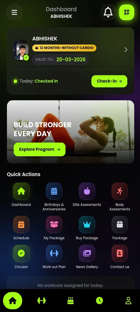 Gym ERP Mobile App Screen 2
